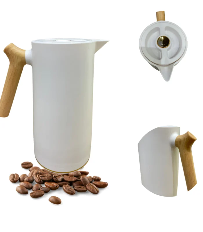 Garrafa Térmica 1Litro Café & Chá Quente Frio Cabo de Madeira Botão Click Desing Sofisticado
